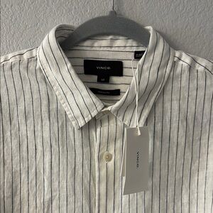 Vince 100% Linen Striped Button Down
